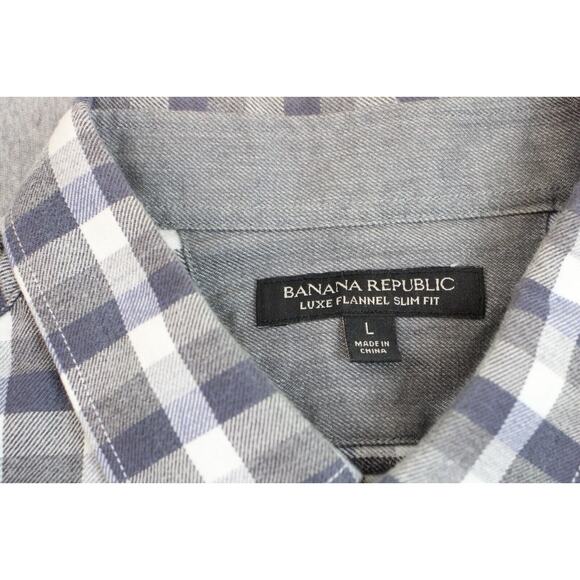 Banana Republic Luxe Flannel Mens Size L Gray Slim Fit Long Sleeve Check Shirt - Picture 3 of 7